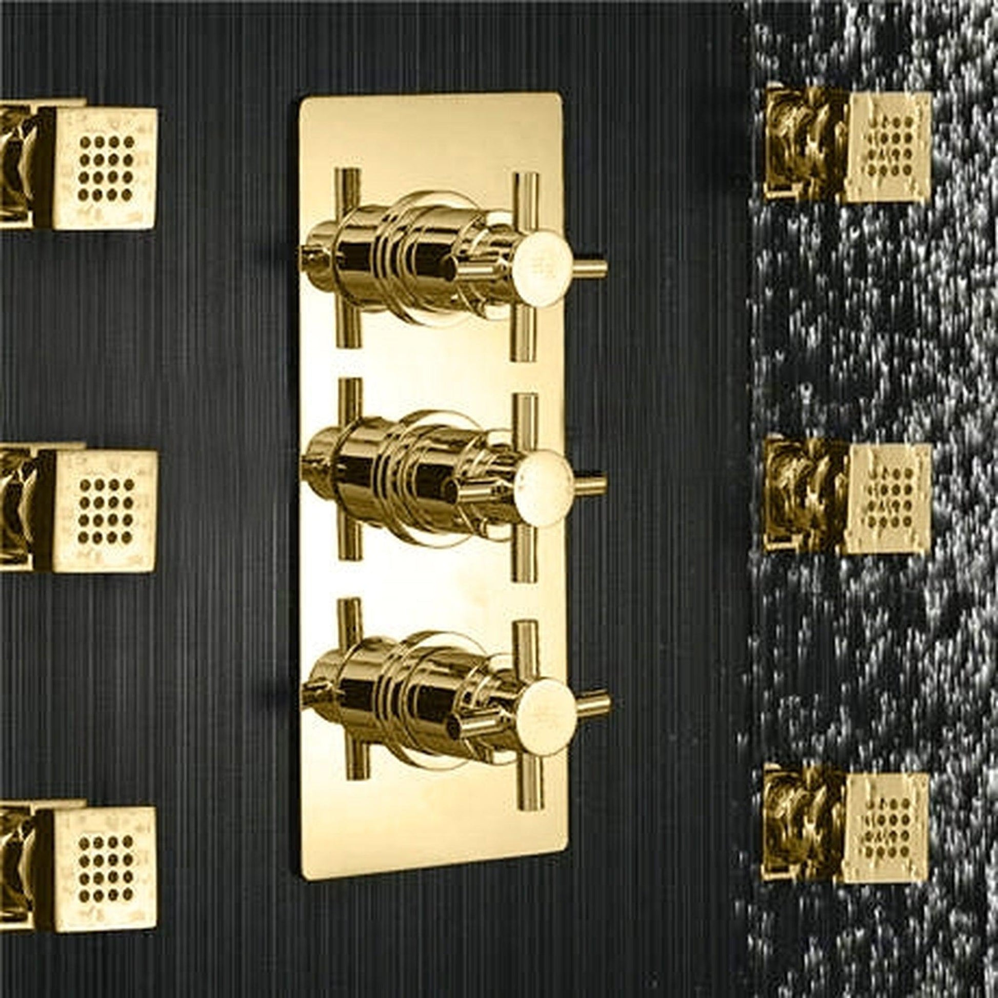 Fontana Reno 12" Gold Round Ceiling Mounted Rainfall Shower System With 6-Body Massage Jets and Hand Shower