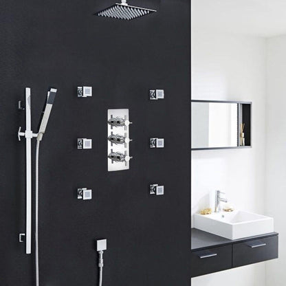 Fontana Reno 16" Chrome Square Ceiling Mounted Rainfall Shower System With 6-Body Massage Jets and Hand Shower