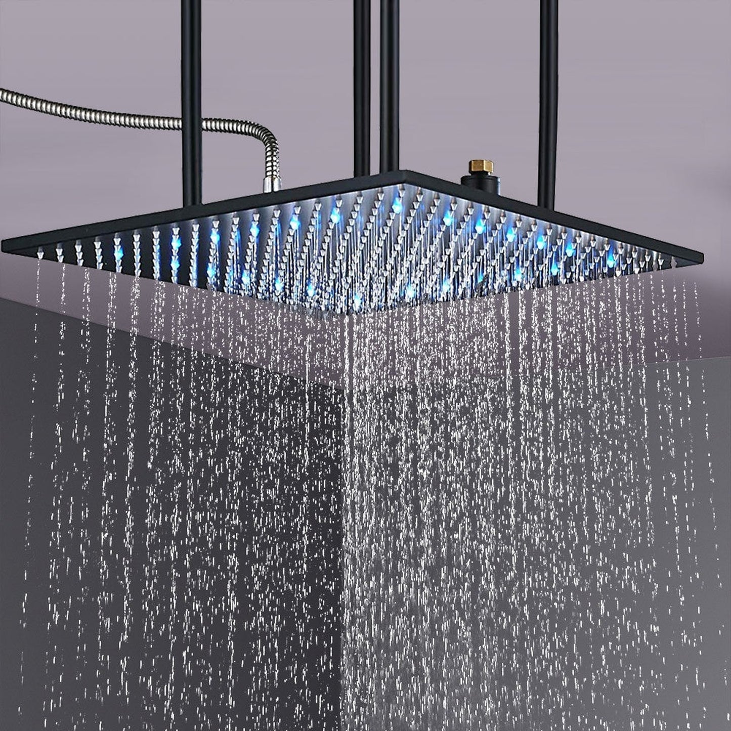 Fontana Reno Matte Black Ceiling Mounted 3-Way Digital Shower System With 6-Jet Body Sprays and Hand Shower