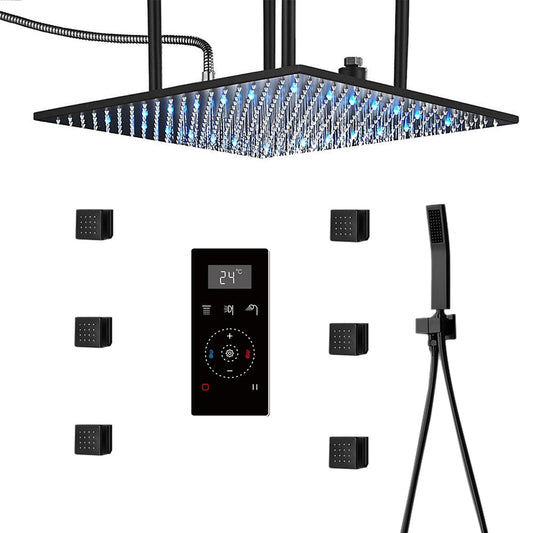 Fontana Reno Matte Black Ceiling Mounted 3-Way Digital Shower System With 6-Jet Body Sprays and Hand Shower