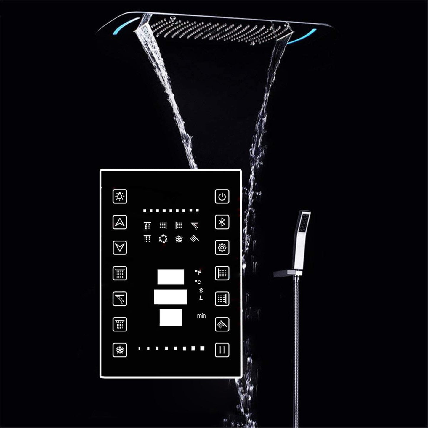 Fontana Rio Chrome Ceiling Mounted 4-Functions Thermostatic LED Multifunction Shower Set