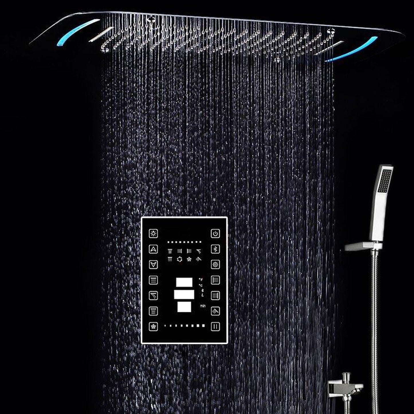 Fontana Rio Chrome Ceiling Mounted 4-Functions Thermostatic LED Multifunction Shower Set