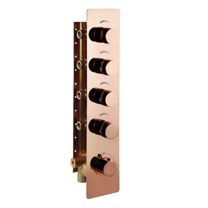 Fontana Rose Gold Ceiling Mounted Shower Arm 4-Dial Thermostatic Control Mixing Valve and Hand Shower Set