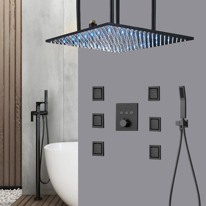 Fontana Royal Matte Black Digital Rainfall LED Shower System With 6-Jet Body Sprays and Hand Shower