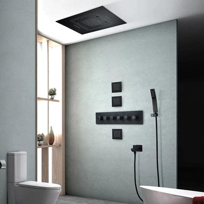 Fontana SA Tế Matte Black Remote Controlled Stainless Steel LED Smart Music Rainfall Thermostatic Shower System With Massage Jets and Hand Shower