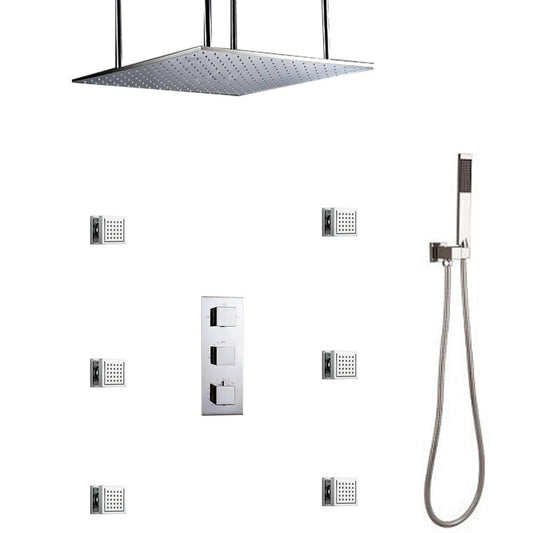 Fontana Saint Denis Chrome Large LED Rain Shower Head Shower System With 6-Body Jets & Handheld Shower