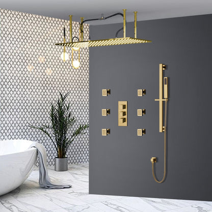 Fontana Saint Denis Gold Large Ceiling Mounted LED Rain Shower System With 6-Body Jets & Hand Shower