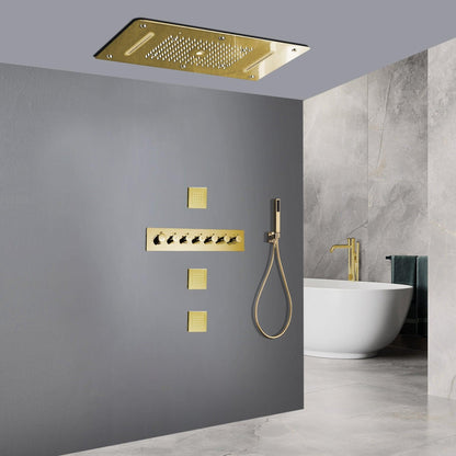 Fontana Savona Gold Recessed Ceiling Mounted Thermostatic LED Waterfall Rainfall Shower System With Hand Shower and 3-Jet Body Sprays