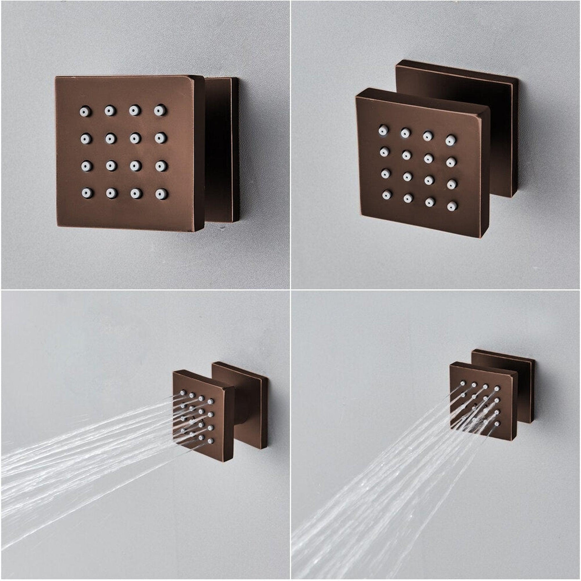 Fontana Sierra 12" Light Oil Rubbed Bronze Square Wall-Mounted LED Shower System With 6-Jet Body Sprays and Hand Shower