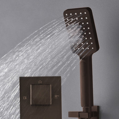 Fontana Sierra 16" Light Oil Rubbed Bronze Square Wall-Mounted LED Shower System With 6-Jet Body Sprays and Hand Shower