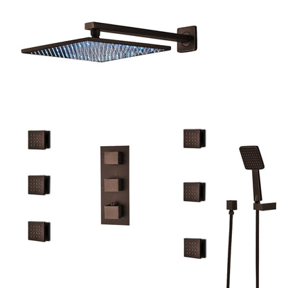 Fontana Sierra 20" Light Oil Rubbed Bronze Round Wall-Mounted LED Shower System With 6-Jet Body Sprays and Hand Shower