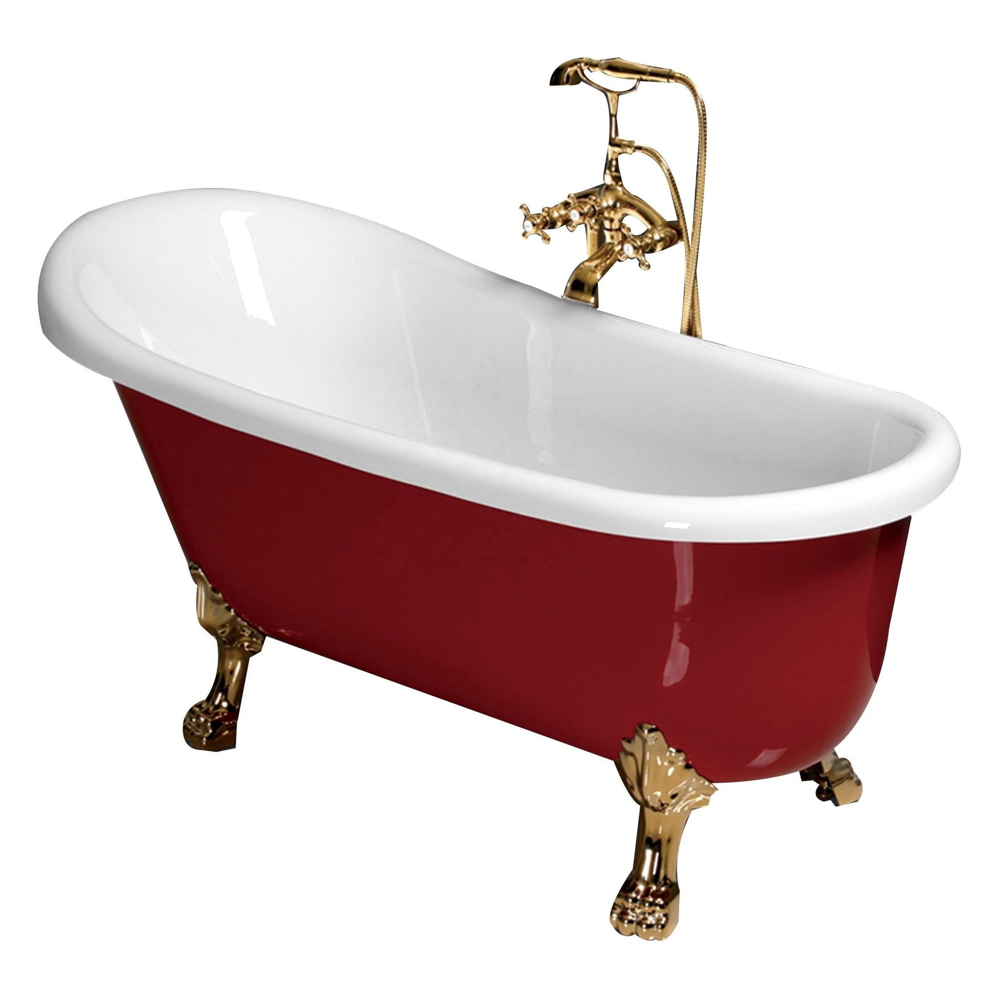 Fontana Sierra 59" x 28" Single Slipper Red Oval Luxury Freestanding Indoor Soaking Acrylic Bathtub