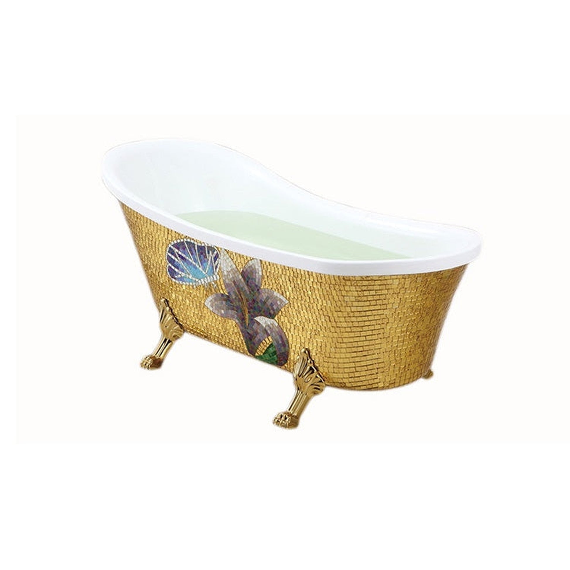 Fontana Sierra 59" x 30" Single Slipper Gold Oval Freestanding Indoor Soaking Acrylic Bathtub