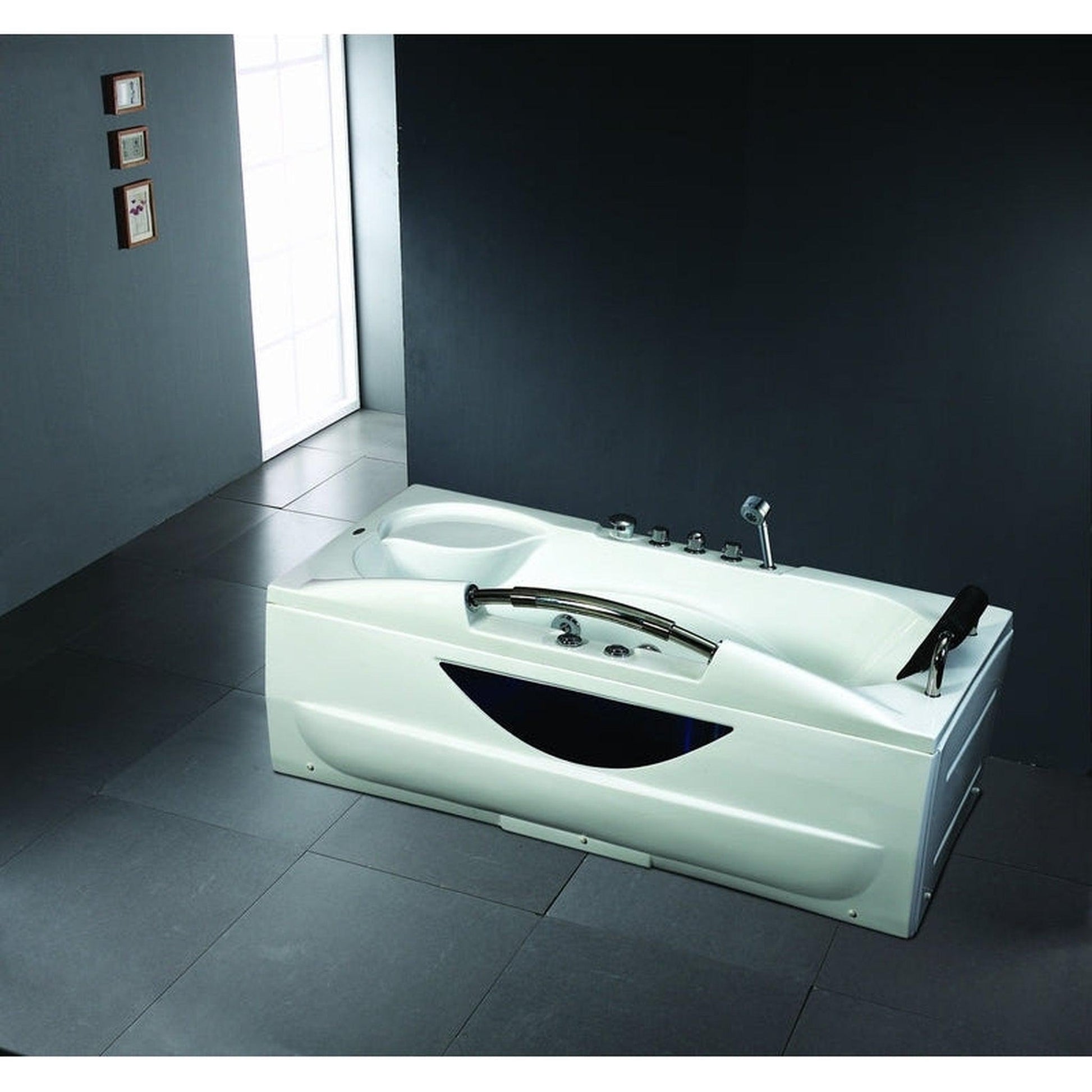 Fontana Sierra 67" x 33" White Rectangular Freestanding Indoor Acrylic Soaking Bathtub With Massage Jet