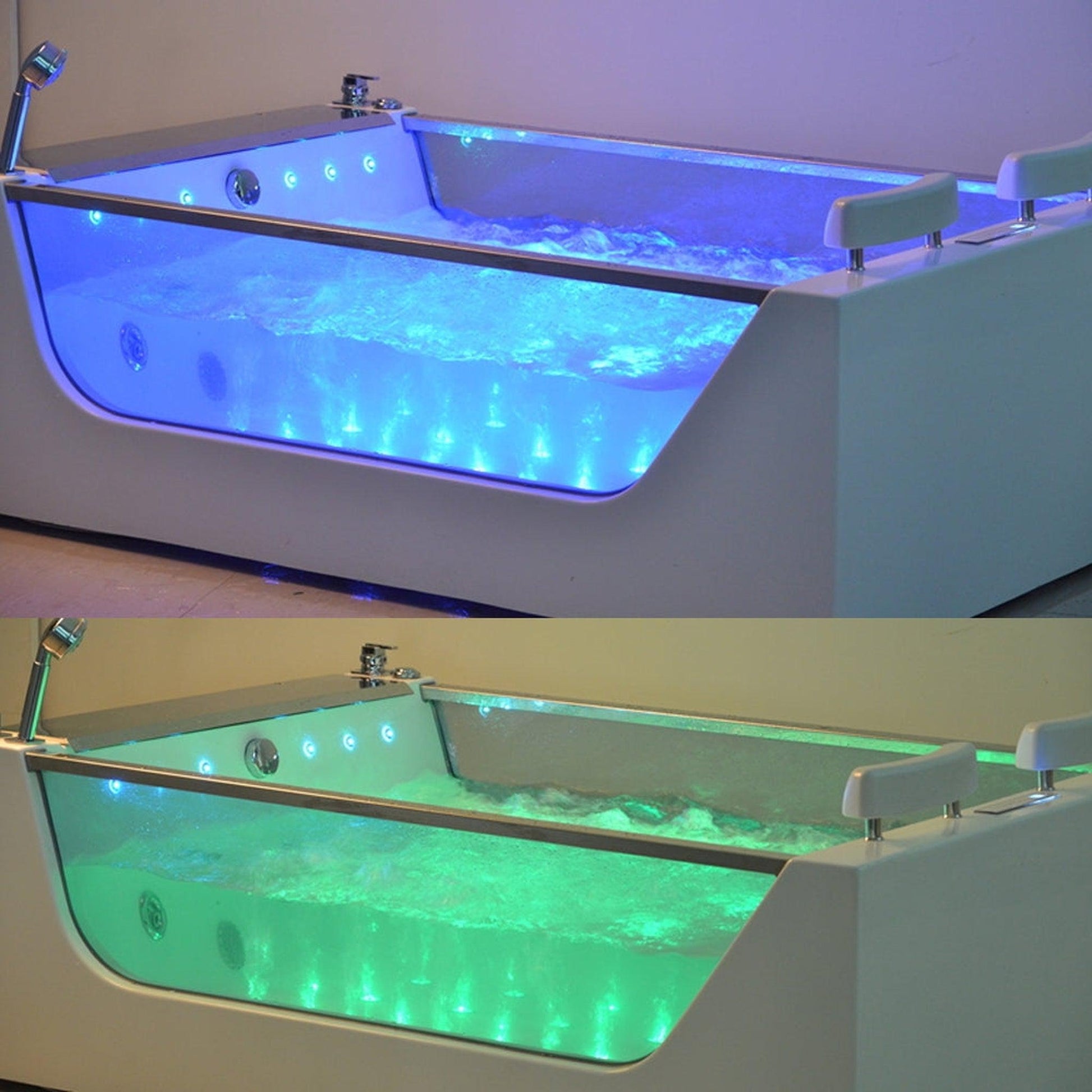 Fontana Sierra 71" x 47" 2-Person White Rectangular Freestanding Whirlpool Massage Indoor Acrylic Glass Bathtub With Bubbles LED Multicolor Light