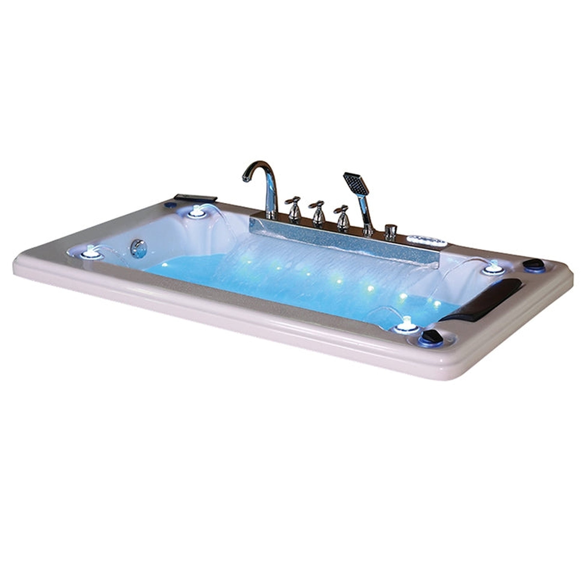 Fontana Sierra 75" x 43" 1-Person White Rectangular Drop-In Freestanding Combo Massage Indoor and Outdoor Acrylic Bathtub With Massage Jet and Bubble LED Multicolor Light