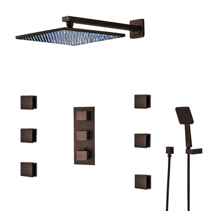 Fontana Sierra 8" Light Oil Rubbed Bronze Round Wall-Mounted LED Shower System With 6-Jet Body Sprays and Hand Shower