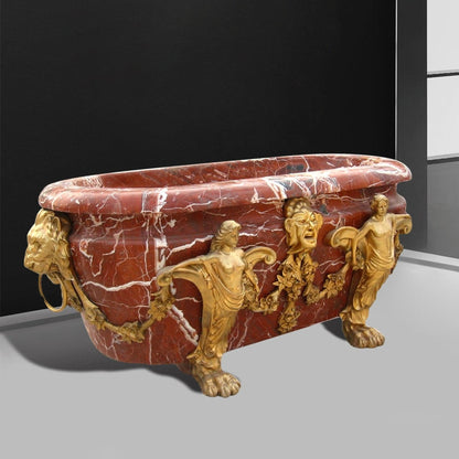 Fontana Sierra Customize Size Brown Luxury Freestanding Carved Marble Indoor Soaking Bathtub