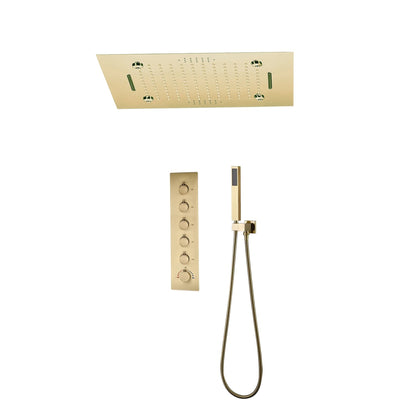 Fontana Sorrento Brushed Gold Recessed Ceiling Mounted Thermostatic Phone Controlled LED Musical Rainfall Mist Waterfall Shower System With Hand Shower