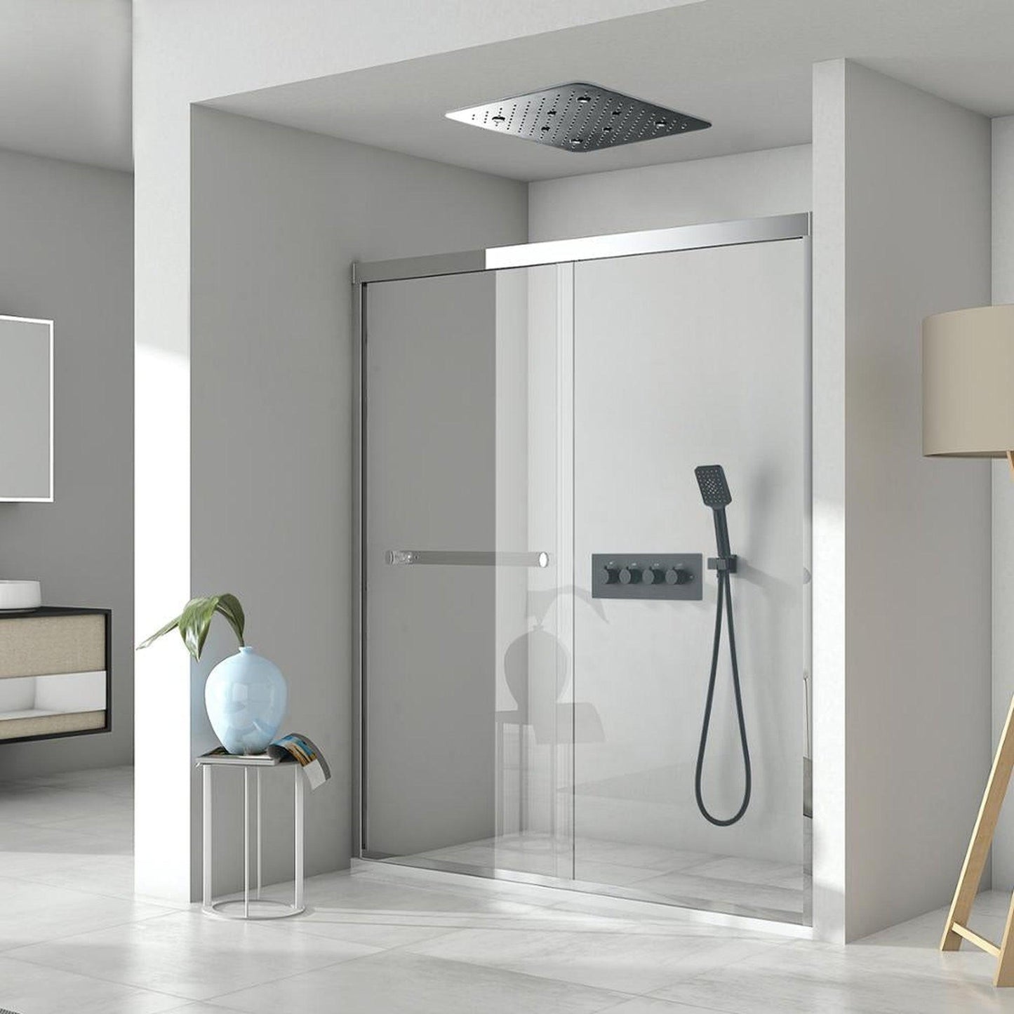 Fontana St. Gallen Matte Black Square Ceiling Mounted Multifunction Thermostatic LED Bathroom Shower Set With Hand Shower