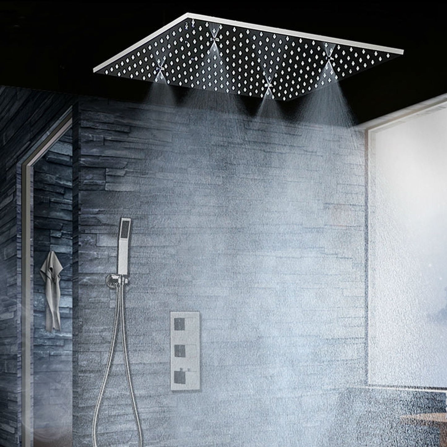 Fontana St. Gallen Stainless Steel Ceiling Mounted Embedded Shower Head Thermostatic Bathroom Shower System With Hand Shower