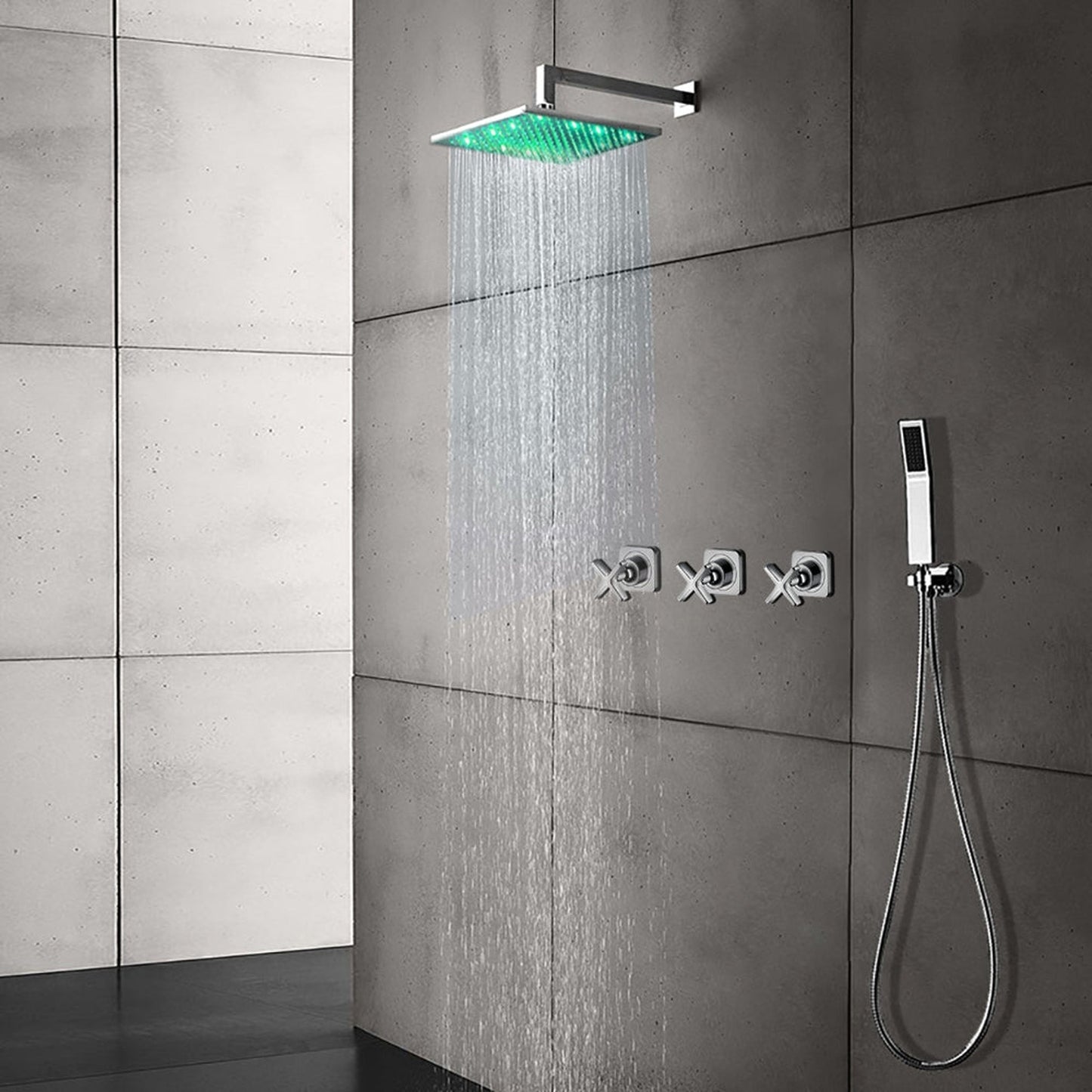 Fontana Tagress 10" Chrome Round Wall-Mounted LED Color Changing Shower System With Hand Shower and Water Powered LED Lights