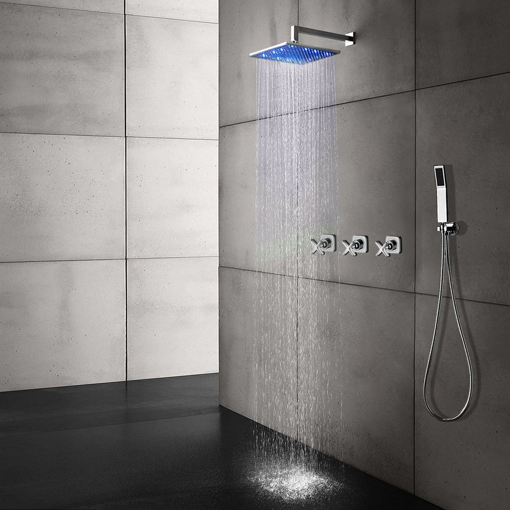 Fontana Tagress 10" Chrome Round Wall-Mounted LED Color Changing Shower System With Hand Shower and Water Powered LED Lights