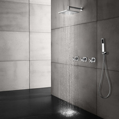 Fontana Tagress 10" Chrome Square Wall-Mounted LED Color Changing Shower System With Hand Shower and Water Powered LED Lights