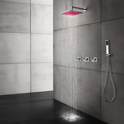 Fontana Tagress 10" Chrome Square Wall-Mounted LED Color Changing Shower System With Hand Shower and Water Powered LED Lights