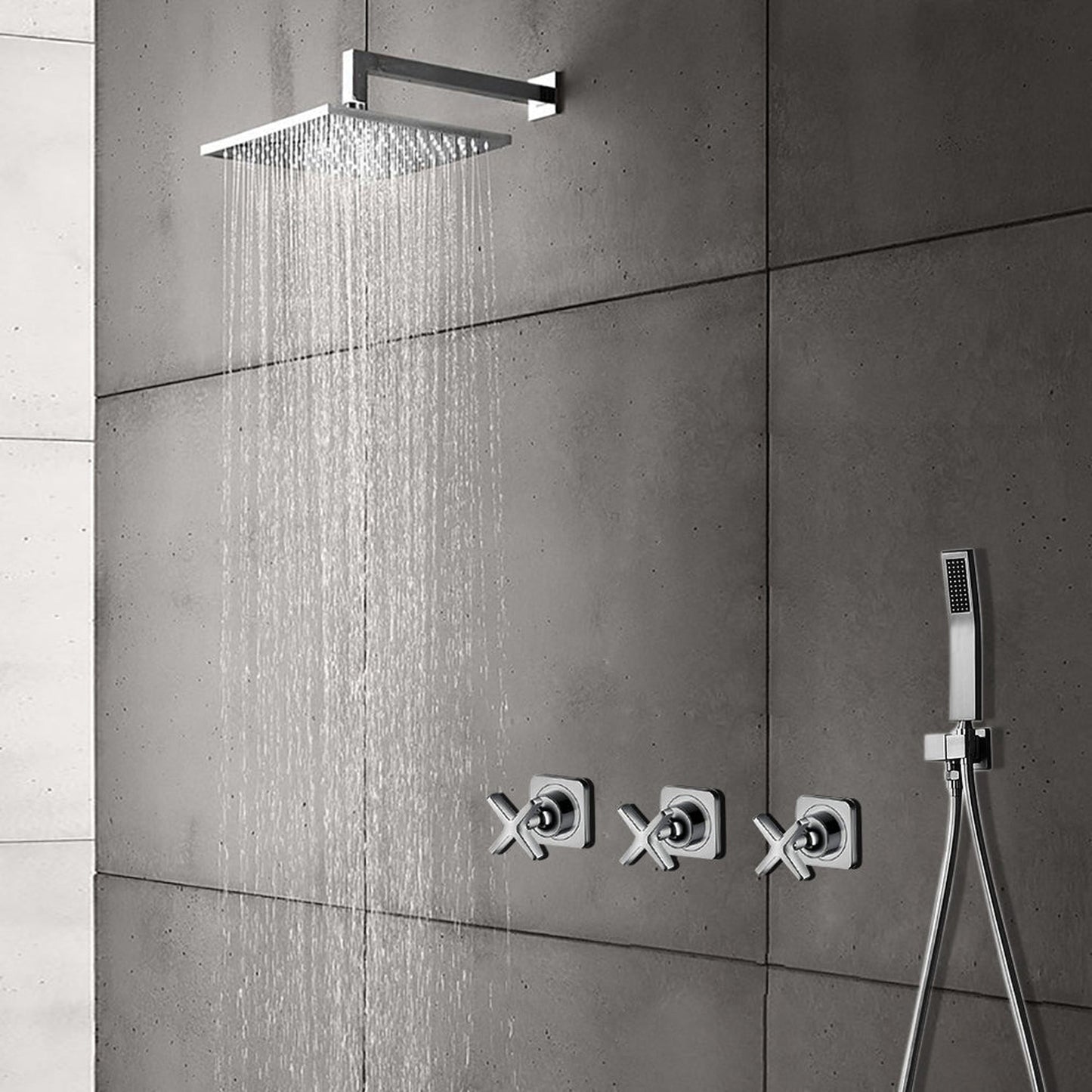 Fontana Tagress 10" Chrome Square Wall-Mounted LED Color Changing Shower System With Hand Shower and Without Water Powered LED Lights