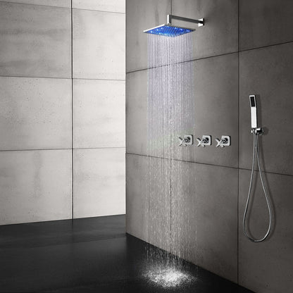 Fontana Tagress 12" Chrome Round Wall-Mounted LED Color Changing Shower System With or Without Water Powered LED Lights