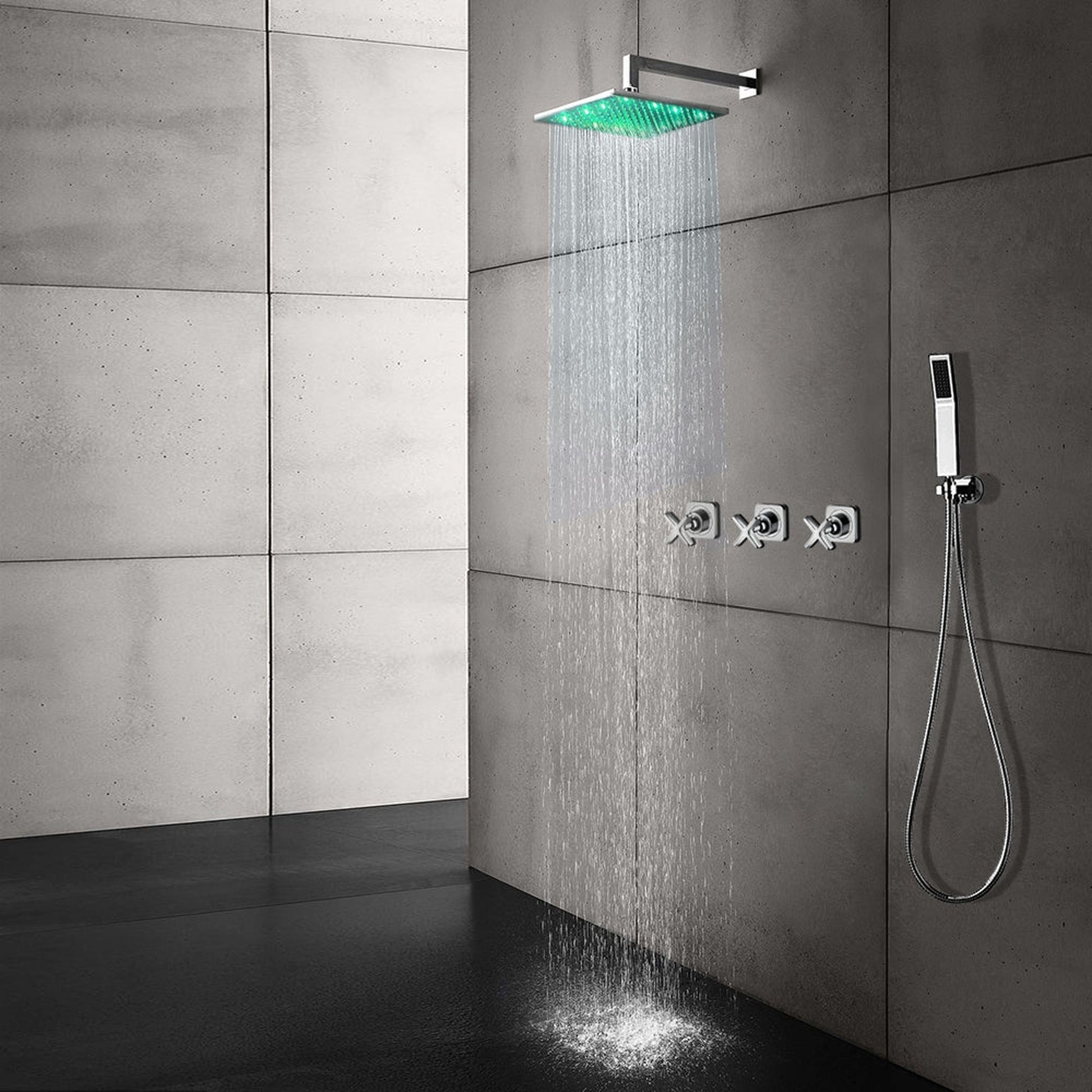 Fontana Tagress 12" Chrome Round Wall-Mounted LED Color Changing Shower System With or Without Water Powered LED Lights