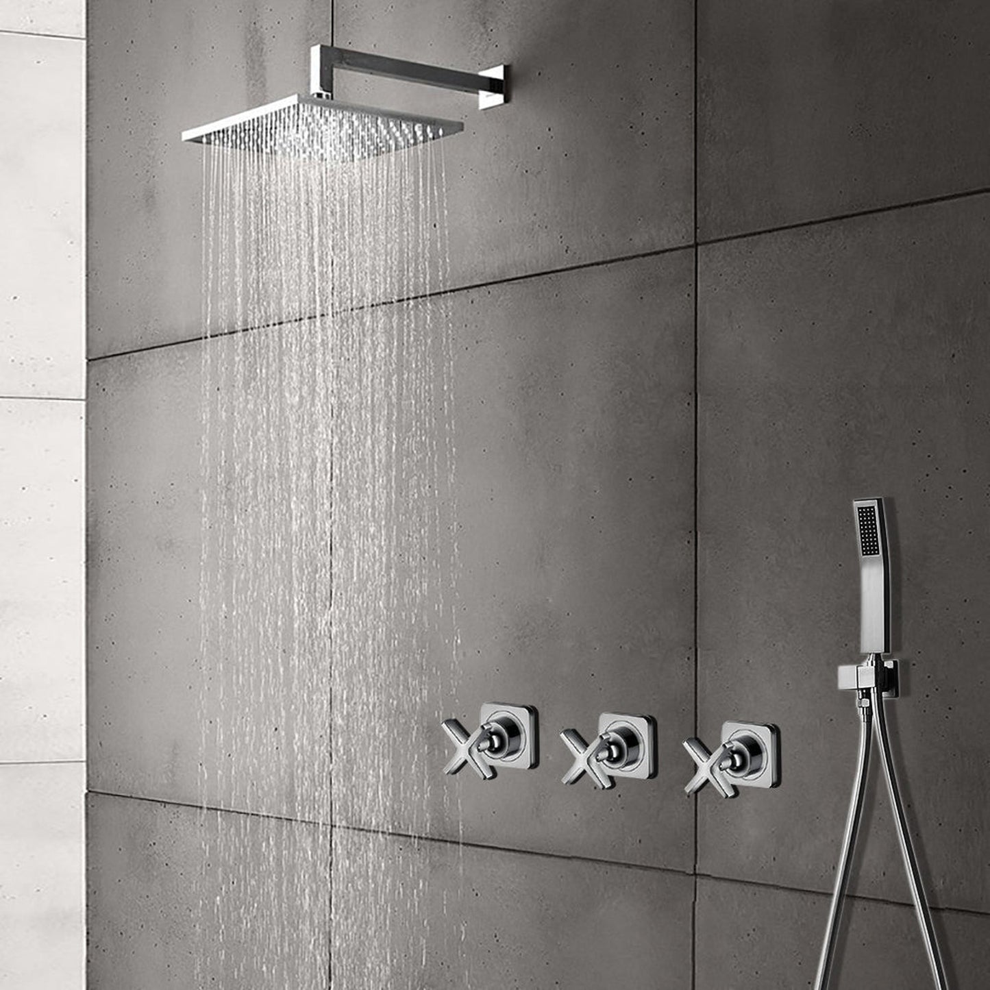 Fontana Tagress 12" Chrome Square Wall-Mounted LED Color Changing Shower System With Hand Shower and Water Powered LED Lights