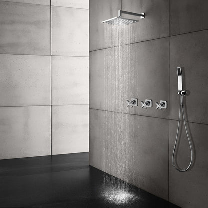 Fontana Tagress 12" Chrome Square Wall-Mounted LED Color Changing Shower System With Hand Shower and Without Water Powered LED Lights