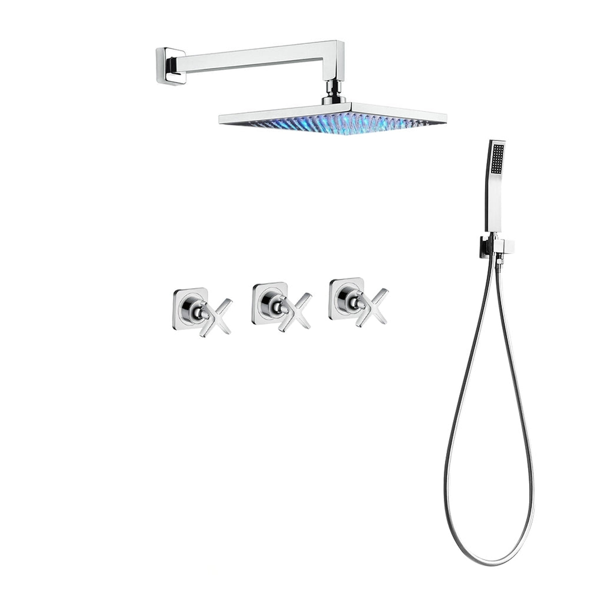 Fontana Tagress 8" Chrome Round Wall-Mounted LED Color Changing Shower System With Hand Shower and Without Water Powered LED Lights