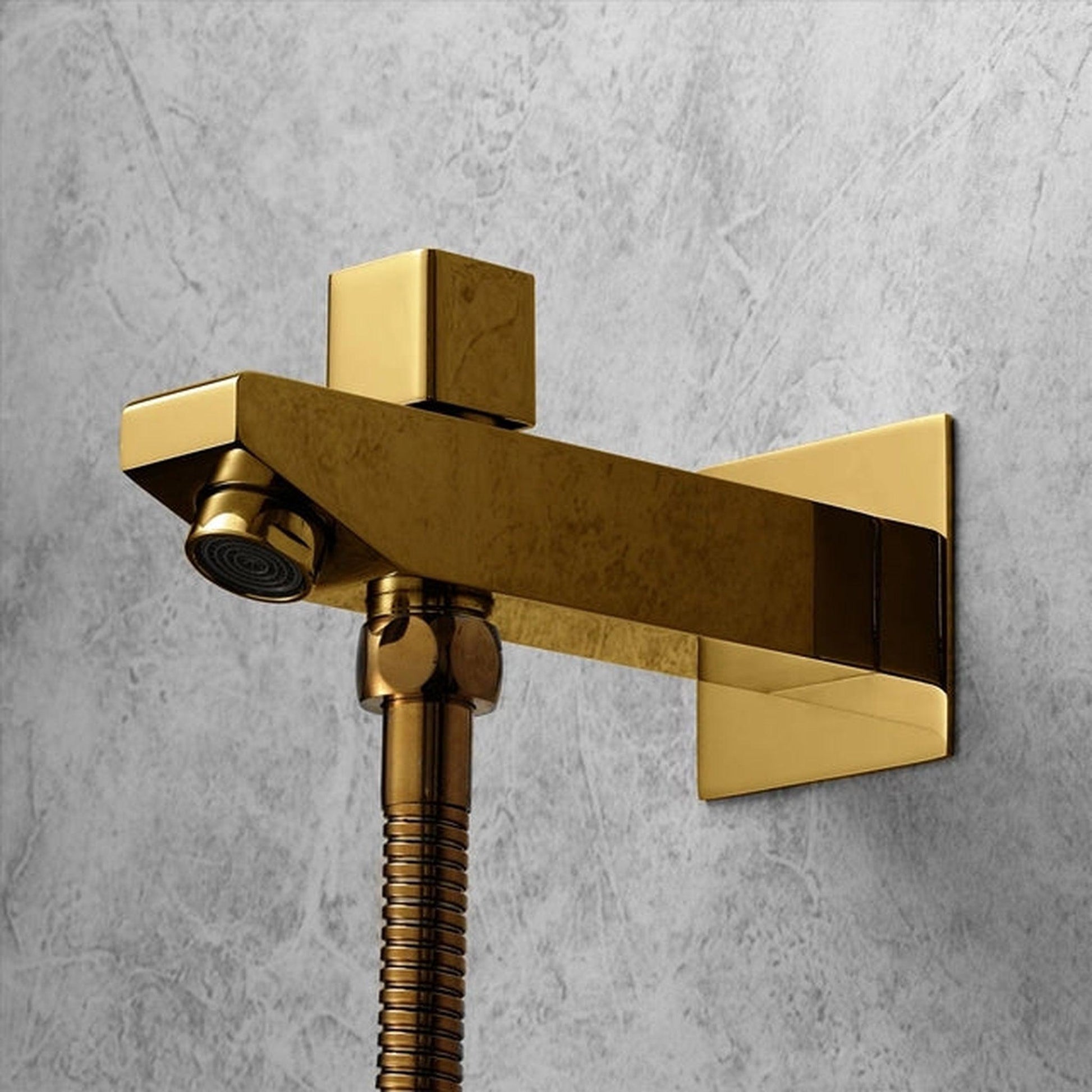 Fontana Terni Polished Gold Recessed Ceiling Mounted Remote Controlled Thermostatic LED Rainfall Waterfall Mist Hot and Cold Shower System With Square Hand Shower