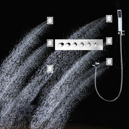 Fontana Toulouse Stainless SteelCeiling Mounted Thermostatic LED Shower System With Hand Shower, 6-Body Jets and Spout