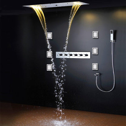 Fontana Toulouse Stainless SteelCeiling Mounted Thermostatic LED Shower System With Hand Shower, 6-Body Jets and Spout