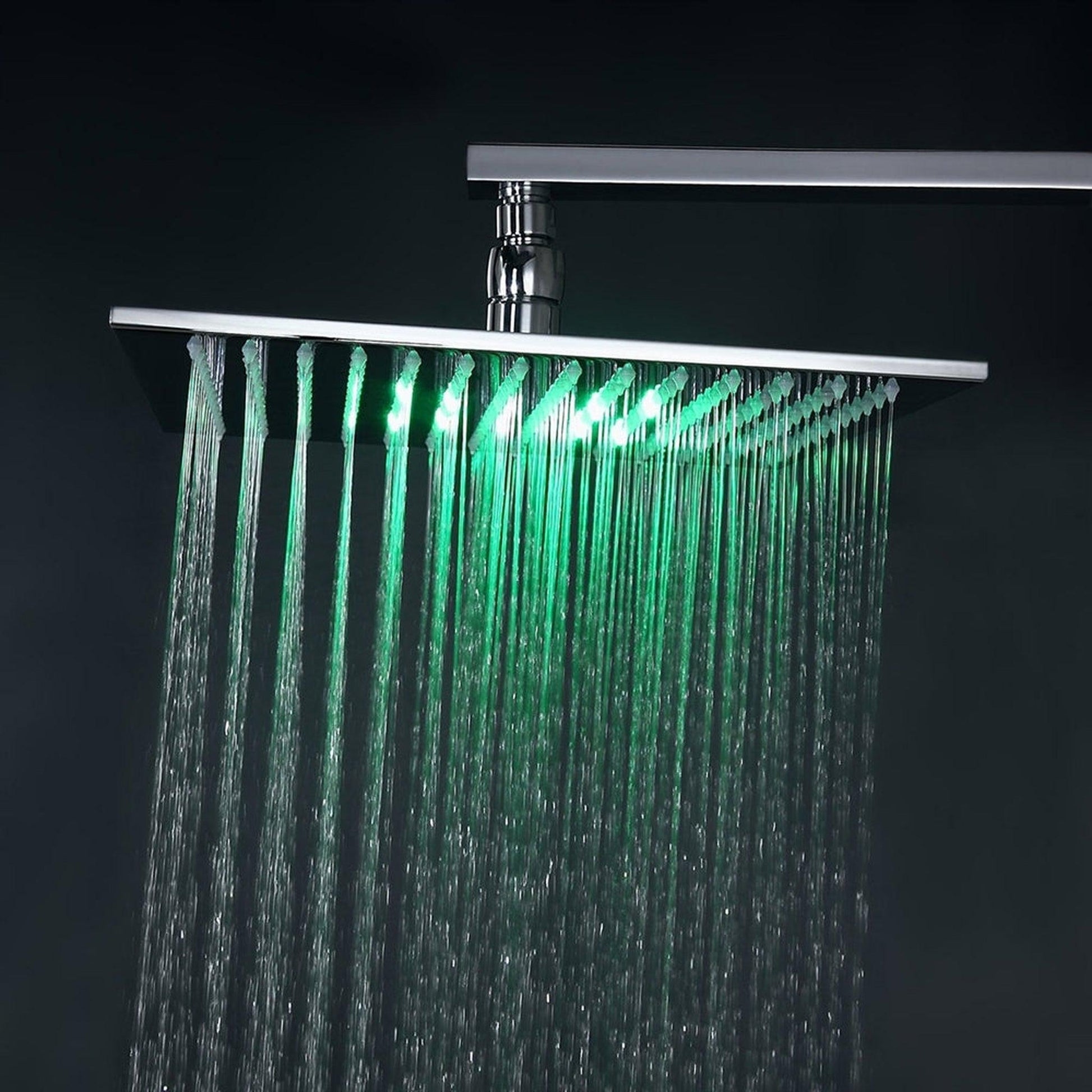 Fontana Trialo 12" Polished Chrome Square Wall-Mounted Color Changing LED Shower System With Regular Mixer, Adjustable 6-Body Jets and Hand Shower