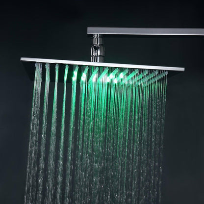 Fontana Trialo 16" Polished Chrome Round Wall-Mounted Color Changing LED Shower System With Thermostatic Mixer, Adjustable 6-Body Jets and Hand Shower