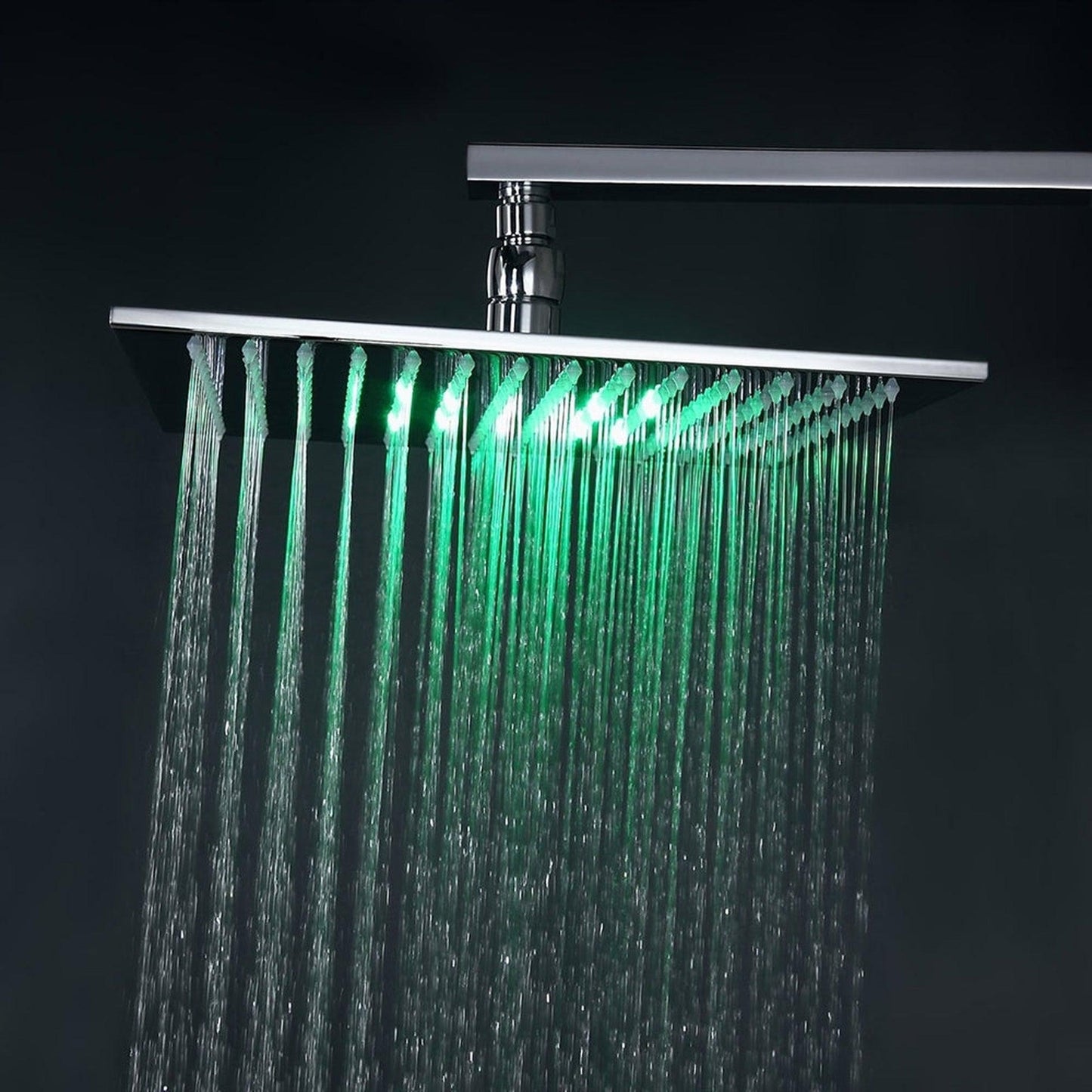 Fontana Trialo 8" Polished Chrome Square Wall-Mounted Color Changing LED Shower System With Thermostatic Mixer, Adjustable 6-Body Jets and Hand Shower