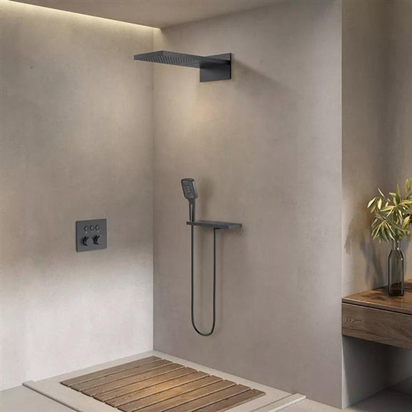 Fontana Trieste Creative Luxury Matte Black Wall-Mounted Thermostatic Rainfall Waterfall Shower System With Hand Shower