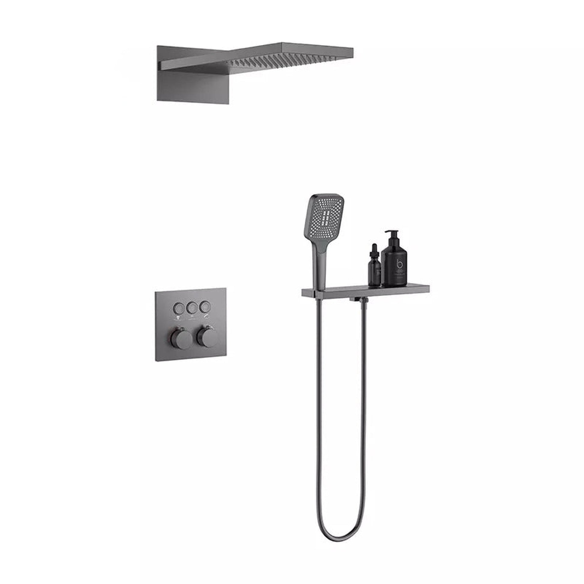 Fontana Trieste Creative Luxury Matte Black Wall-Mounted Thermostatic Rainfall Waterfall Shower System With Hand Shower