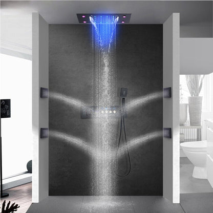 Fontana Trieste Creative Luxury Oil Rubbed Bronze Recessed Ceiling Mounted LED Thermostatic Rainfall, Waterfall & Mixed Shower System With 4-Jet Body Sprays and Hand Shower