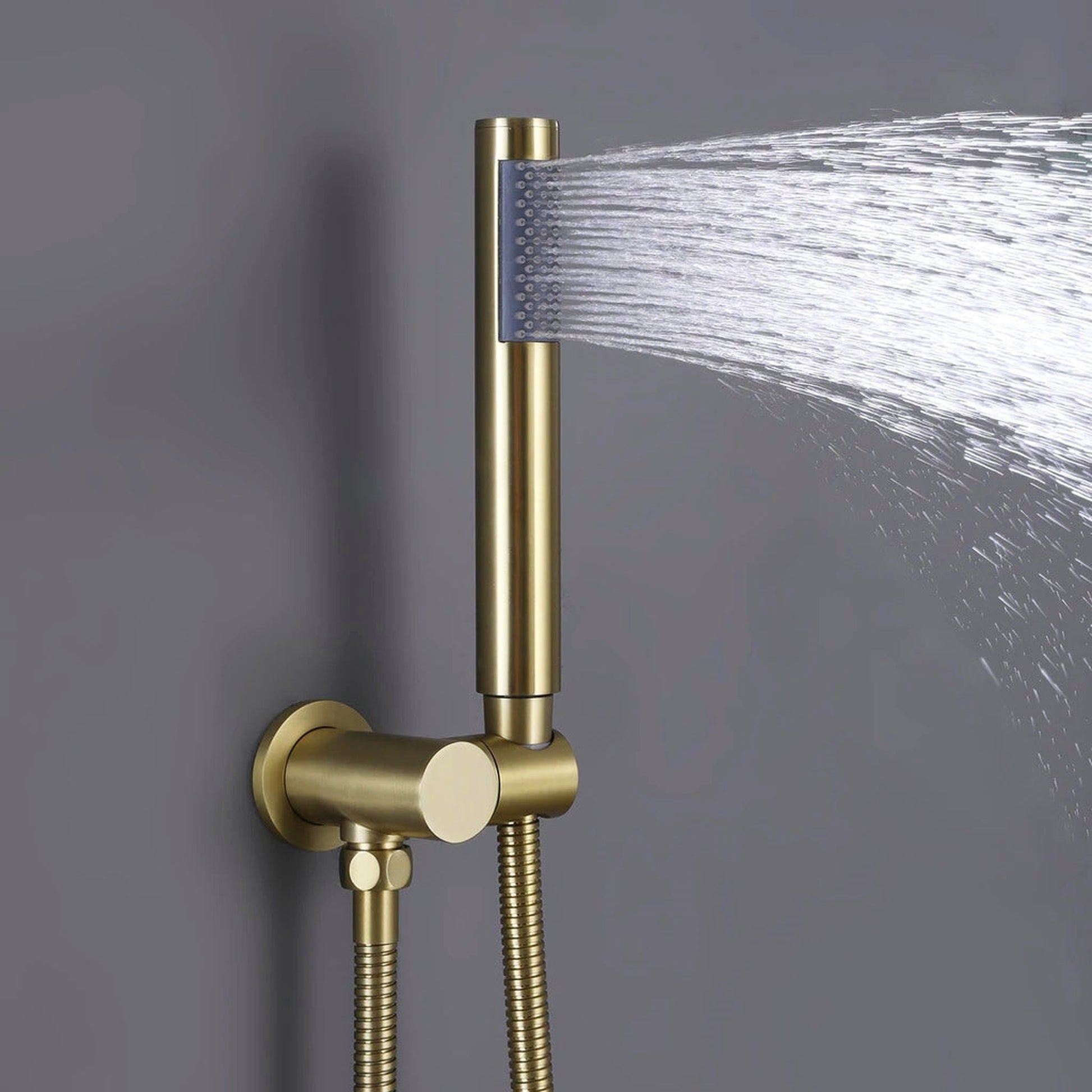 Fontana Varese Brushed Gold Recessed Ceiling Mounted Thermostatic Elegant LED Waterfall Mist Rainfall Shower System With Hand Shower and 6-Jet Body Sprays