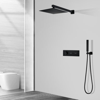 Fontana Varese Matte Black Wall-Mounted 2-Functions Thermostatic Rainfall Shower System With Hand Shower