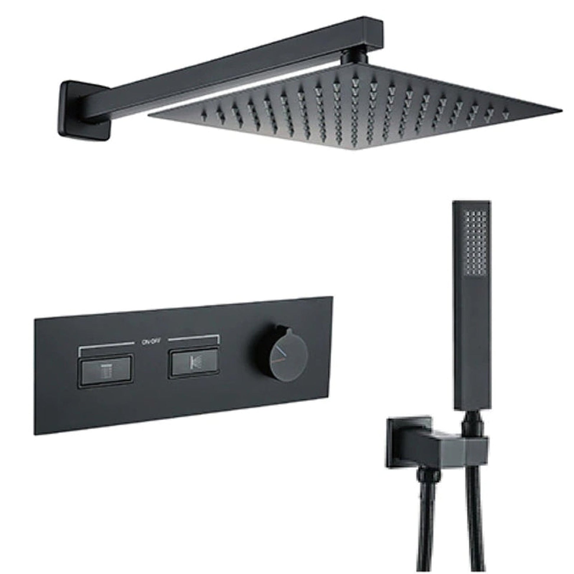 Fontana Varese Matte Black Wall-Mounted 2-Functions Thermostatic Rainfall Shower System With Hand Shower