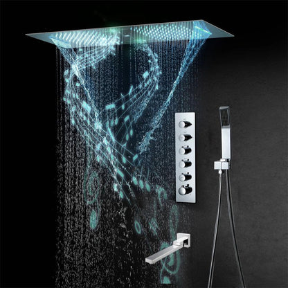 Fontana Venice Chrome Recessed Ceiling Mount Phone Controlled Thermostatic LED Musical Rainfall Waterfall Mist Shower System With Hand Shower
