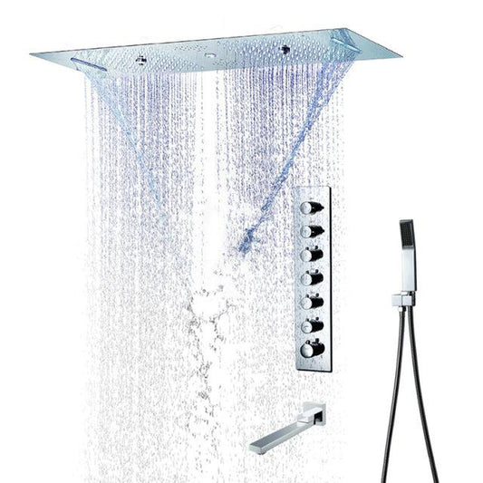 Fontana Venice Chrome Recessed Ceiling Mount Phone Controlled Thermostatic LED Musical Rainfall Waterfall Mist Shower System With Hand Shower