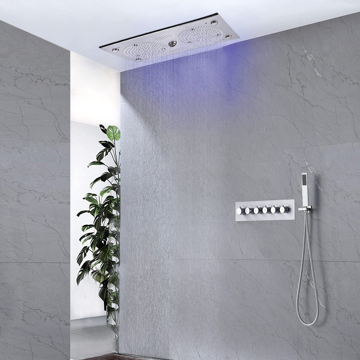 Fontana Vicenza Chrome Polished Recessed Ceiling Mounted LED Musical Thermostatic Rainfall Shower System With Hand Shower